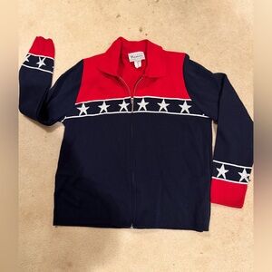 Vtg Knitwear Prosperity with Class Quarter Zip Sweater Jacket Patriotic Sz Med